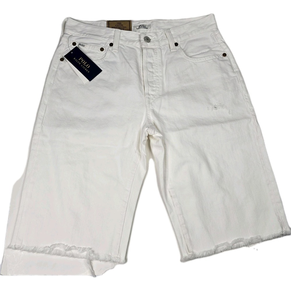NWT Polo Ralph Lauren "The Cate" Bermuda Shorts In White Denim Women's Size 27